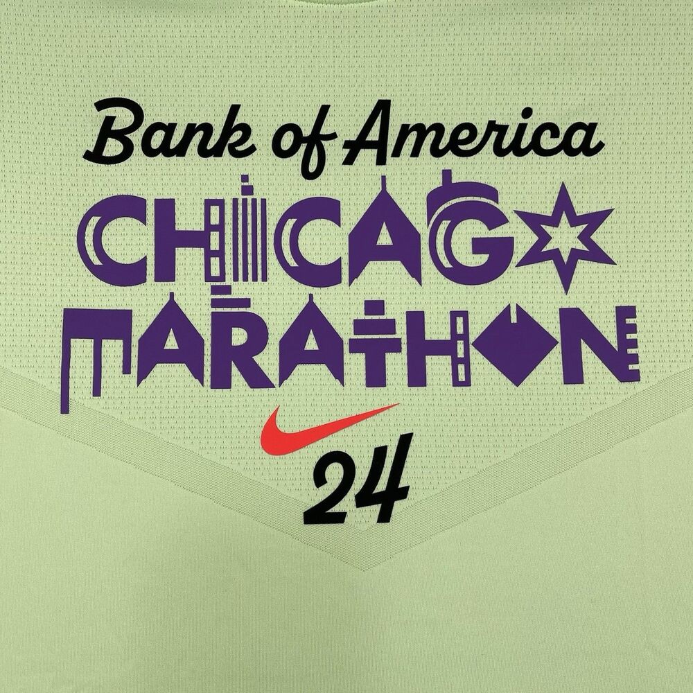 Chicago Marathon Shirt Mens Large Lime Green Nike Element Running Top Dri-Fit - Picture 3 of 10